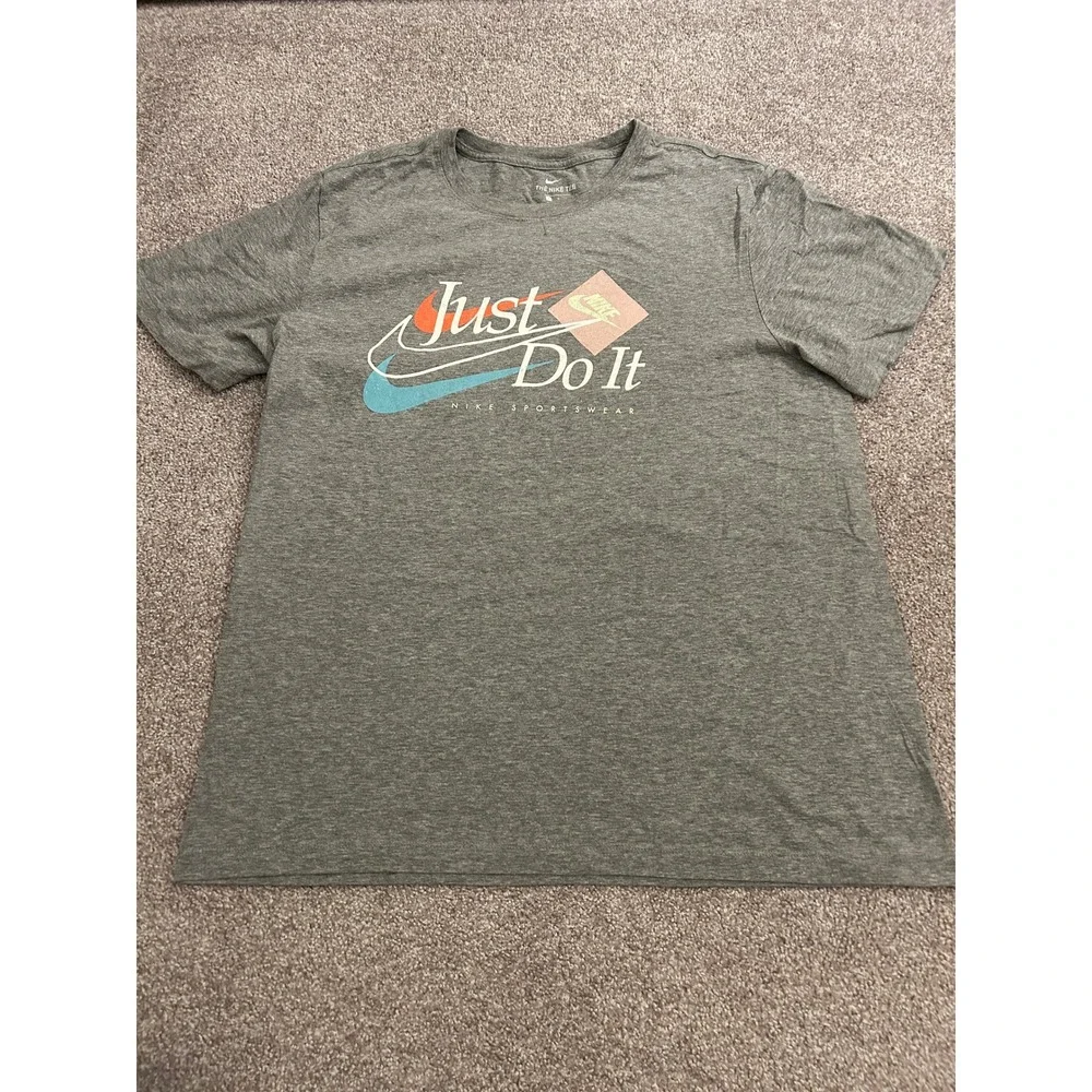 Nike T-Shirt Mens Large Gray Excellent Just Do It Graphic Short Sleeve Tee
